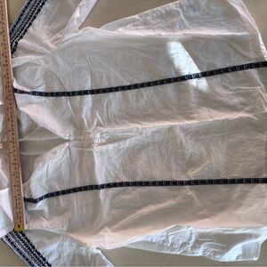 Lucy & Laurel White Cotton Blouse with Navy Embroidered Bands